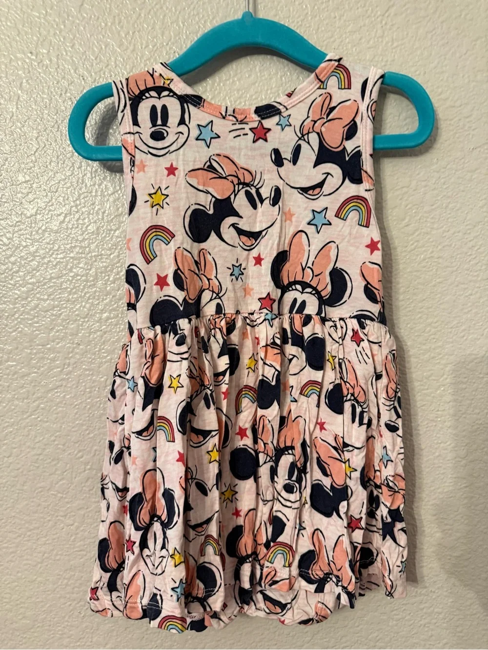Little Sleepies Pink Minnie Mouse Bow Print Dress with Peach Bow